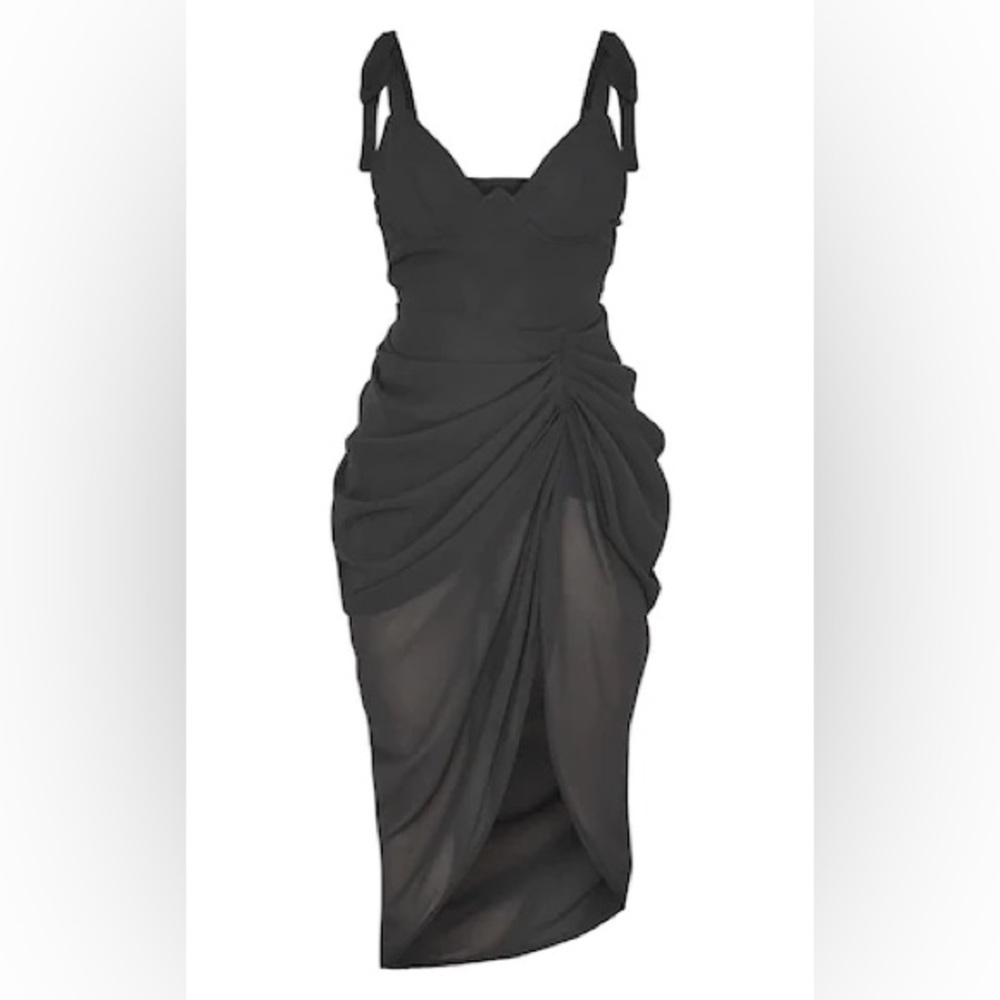 Pretty Little Thing Black Underwire Detail Draped Midi Dress NWT 12